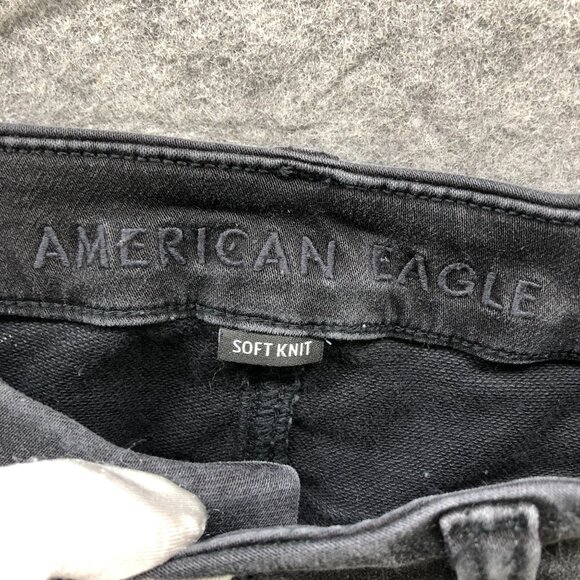 American Eagle Curvy Super Hi-Rise Jegging Women 10 Short Black Destroyed Soft - Picture 9 of 11